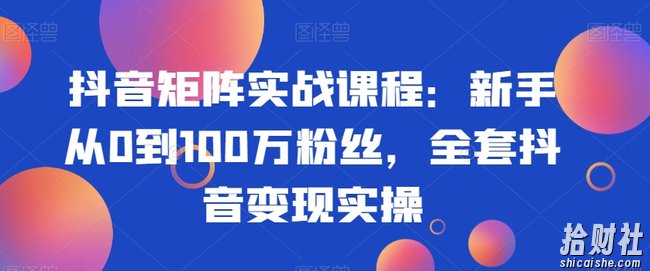 抖音矩阵实战课程：新手从0到100万粉丝，全套抖音变现实操
