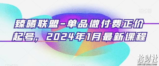 臻曦联盟-单品微付费正价起号，2024年1月最新课程