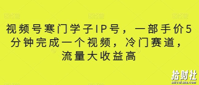 视频号寒门学子IP号，一部手价5分钟完成一个视频，冷门赛道，流量大收益高【揭秘】