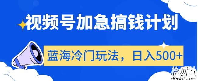 视频号加急搞钱计划，蓝海冷门玩法，日入500+【揭秘】