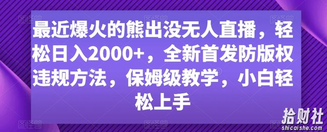 最近爆火的熊出没无人直播,轻松日入2000+,全新首发防版权违规方法【揭秘】