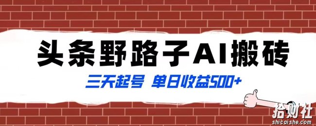 全网首发头条野路子AI搬砖玩法，纪实类超级蓝海项目，三天起号单日收益500+【揭秘】