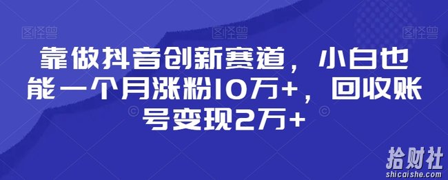 靠做抖音创新赛道,小白也能一个月涨粉10万+,回收账号变现2万+【揭秘】