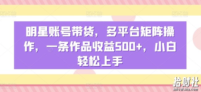 明星账号带货，多平台矩阵操作，一条作品收益500+，小白轻松上手【揭秘】