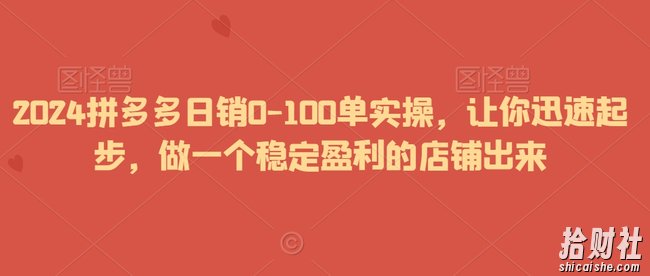 2024拼多多日销0-100单实操,让你迅速起步,做一个稳定盈利的店铺出来