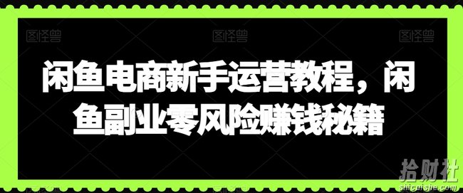 闲鱼电商新手运营教程,闲鱼副业零风险賺米秘籍