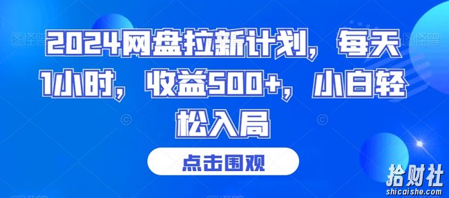 2024网盘拉新计划，每天1小时，收益500+，小白轻松入局【揭秘】