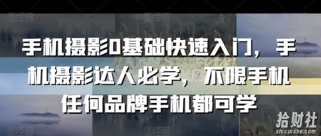 手机摄影0基础快速入门,手机摄影达人必学,不限手机任何品牌手机都可学