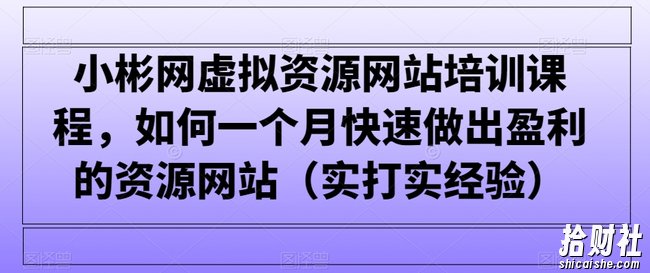 小彬网虚拟资源网站培训课程,如何一个月快速做出盈利的资源网站(实打实经验)