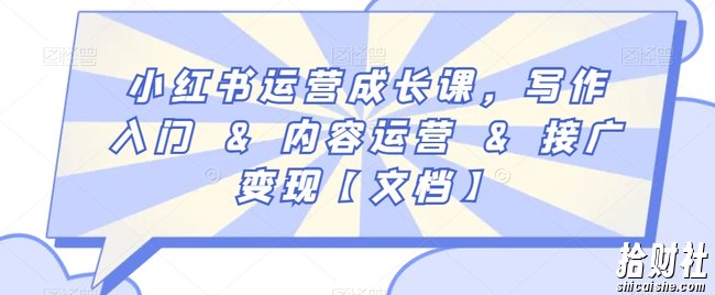 小红书运营成长课,写作入门&内容运营&接广变现【文档】
