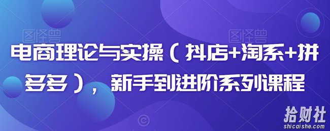 电商理论与实操(抖店+淘系+拼多多),新手到进阶系列课程