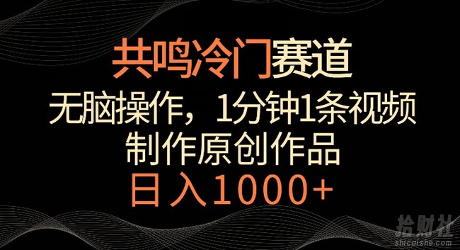 共鸣冷门赛道，无脑操作，一分钟一条视频，日入1000+【揭秘】