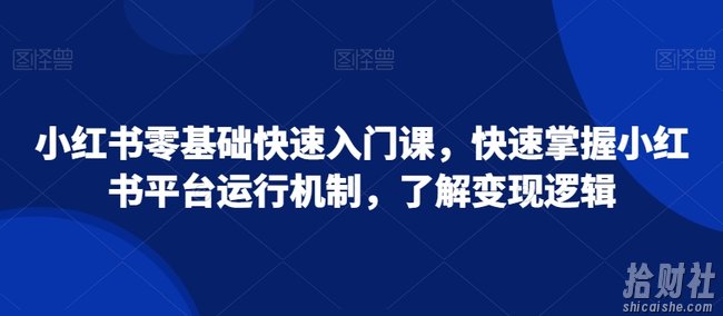 小红书零基础快速入门课,快速掌握小红书平台运行机制,了解变现逻辑