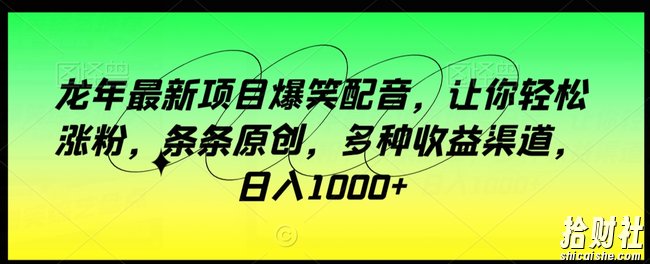 龙年最新项目爆笑配音,让你轻松涨粉,条条原创,多种收益渠道,日入1000+【揭秘】