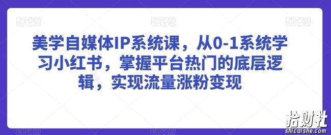 美学自媒体IP系统课,从0-1系统学习小红书,掌握平台热门的底层逻辑,实现流量涨粉变现