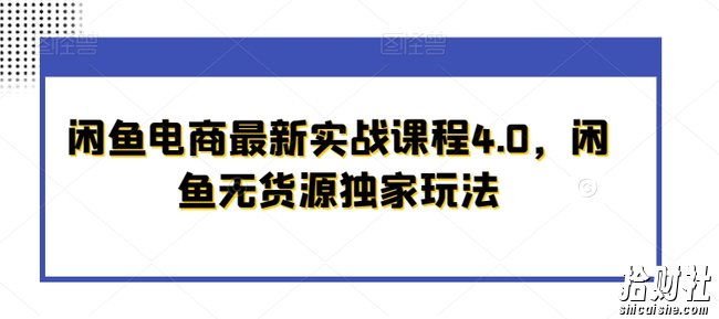 闲鱼电商最新实战课程4.0,闲鱼无货源独家玩法