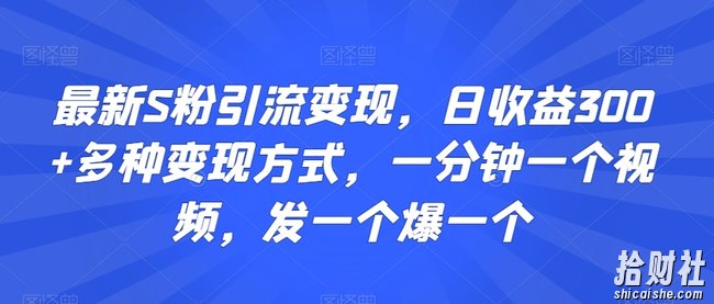 最新S粉引流变现,日收益300+多种变现方式,一分钟一个视频,发一个爆一个【揭秘】