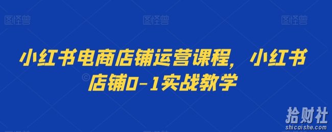 小红书电商店铺运营课程,小红书店铺0-1实战教学