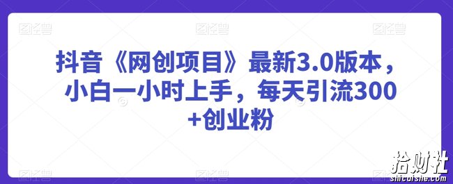 抖音《网创项目》最新3.0版本，小白一小时上手，每天引流300+创业粉【揭秘】
