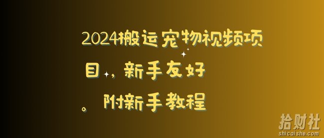 2024搬运宠物视频项目，新手友好，完美去重，附新手教程【揭秘】