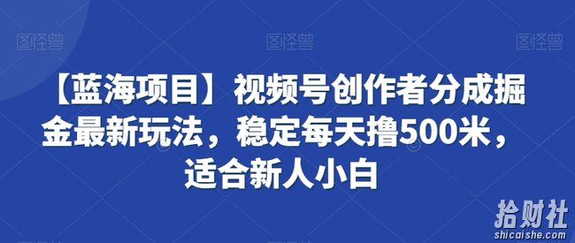 【蓝海项目】视频号创作者分成掘金最新玩法，稳定每天撸500米，适合新人小白【揭秘】