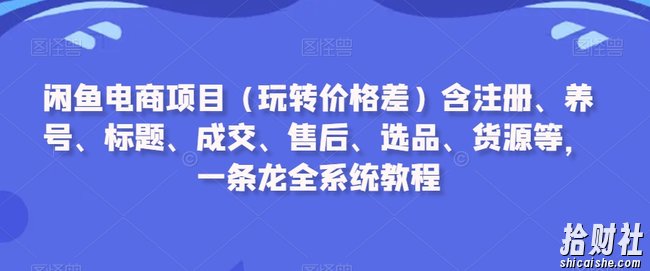 闲鱼电商项目(玩转价格差)含注册、养号、标题、成交、售后、选品、货源等,一条龙全系统教程