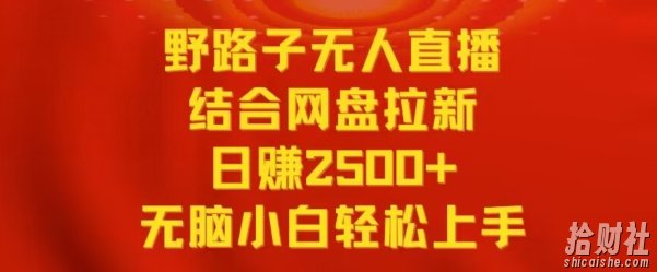 野路子无人直播结合网盘拉新,日赚2500+,小白无脑轻松上手【揭秘】