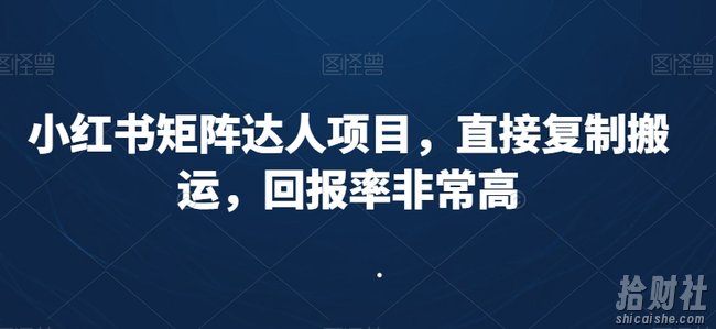 小红书矩阵达人项目，直接复制搬运，回报率非常高