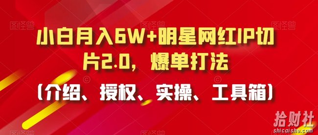 小白月入6W+明星网红IP切片2.0，爆单打法（介绍、授权、实操、工具箱）【揭秘】