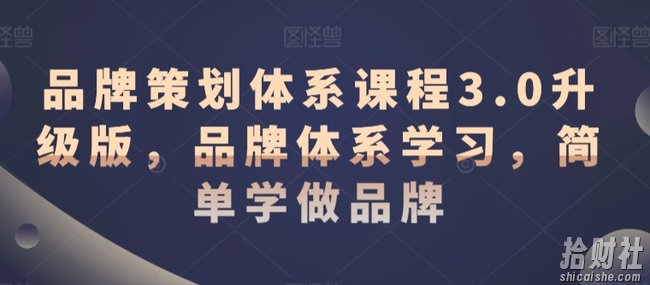 品牌策划体系课程3.0升级版,品牌体系学习,简单学做品牌