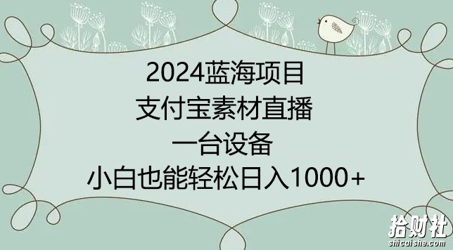 2024年蓝海项目，支付宝素材直播，无需出境，小白也能日入1000+ ，实操教程【揭秘】