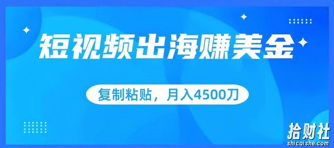 短视频出海赚美金,复制粘贴批量操作,小白轻松掌握,月入4500美刀【揭秘】