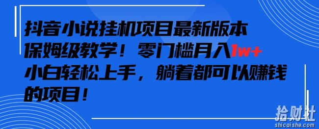抖音最新小说挂JI项目，保姆级教学，零成本月入1w+，小白轻松上手【揭秘】