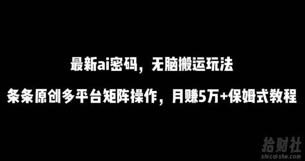 最新ai流量密码,傻瓜式搬运玩法,条条原创,多平台矩阵操作,月赚5万+保姆式教程【揭秘】