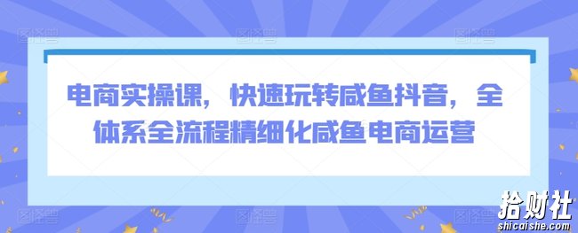 电商实操课,快速玩转咸鱼抖音,全体系全流程精细化咸鱼电商运营