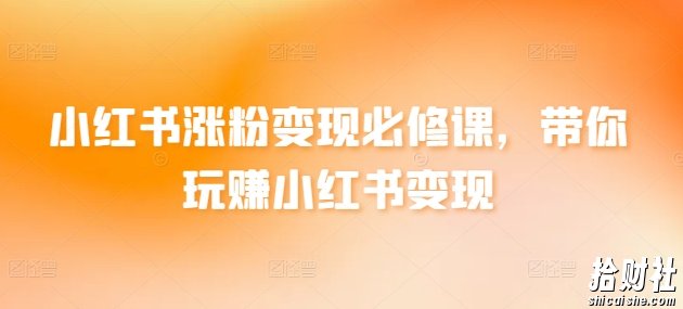 小红书涨粉变现必修课,带你玩赚小红书变现