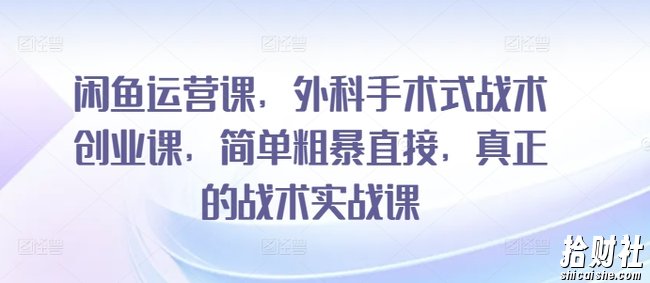 闲鱼运营课,外科手术式战术创业课,简单粗暴直接,真正的战术实战课