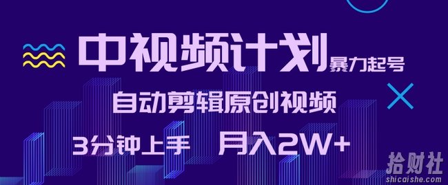 中视频计划暴力起号,自动剪辑原创视频,3分钟上手,月入2W+【揭秘】