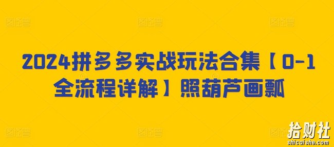 2024拼多多实战玩法合集【0-1全流程详解】照葫芦画瓢
