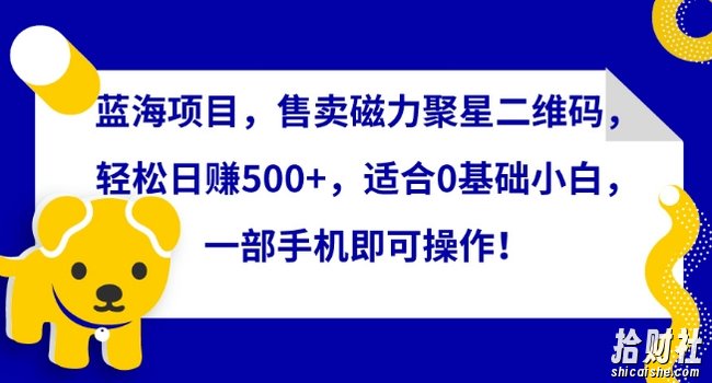 蓝海项目,售卖磁力聚星二维码,轻松日赚500+,适合0基础小白,一部手机即可操作【揭秘】