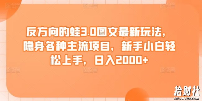 反方向的蛙3.0图文最新玩法,隐身各种主流项目,新手小白轻松上手,日入2000+【揭秘】