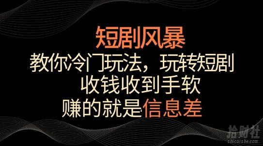 短剧风暴,教你冷门玩法,玩转短剧,收钱收到手软【揭秘】