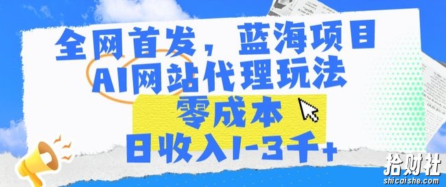 全网首发，蓝海项目，AI网站代理玩法，零成本日收入1-3千+【揭秘】