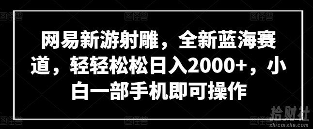 网易新游射雕，全新蓝海赛道，轻轻松松日入2000+，小白一部手机即可操作【揭秘】
