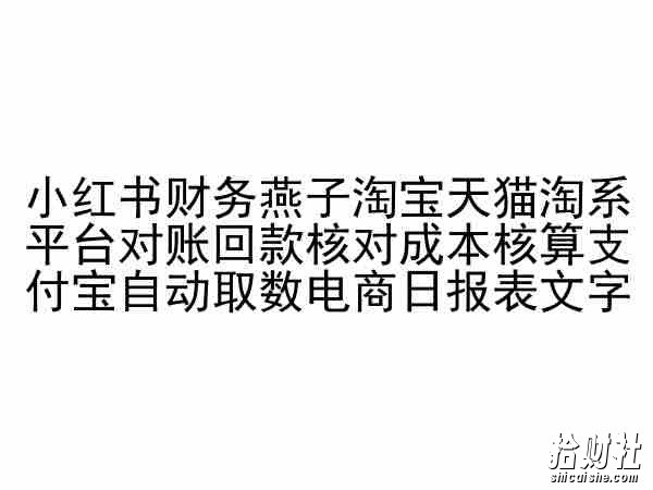 小红书财务燕子淘宝天猫淘系平台对账回款核对成本核算支付宝自动取数电商日报表