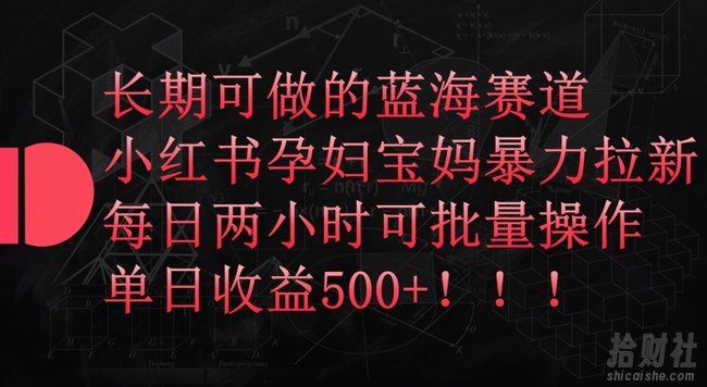 长期可做的蓝海赛道，小红书孕妇宝妈暴力拉新玩法，每日两小时可批量操作，单日收益500+【揭秘】