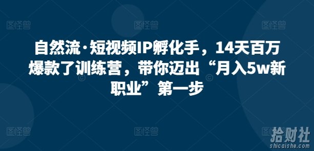 自然流·短视频IP孵化手,14天百万爆款了训练营,带你迈出“月入5w新职业”第一步