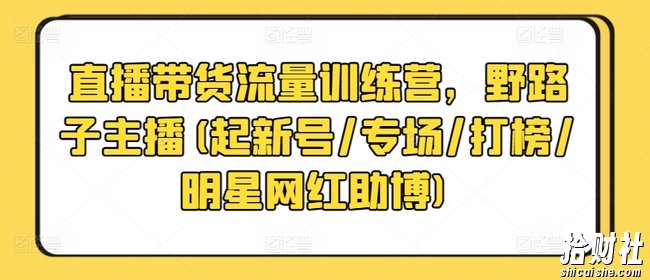 直播带货流量训练营,野路子主播(起新号/专场/打榜/明星网红助博)