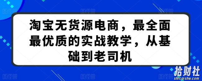 淘宝无货源电商,最全面最优质的实战教学,从基础到老司机