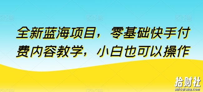 全新蓝海项目，零基础快手付费内容教学，小白也可以操作【揭秘】
